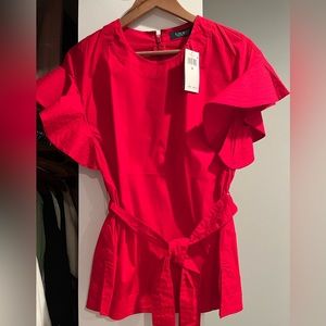 Lauren Ralph Lauren Cinched Waist Flutter-Sleeve Top